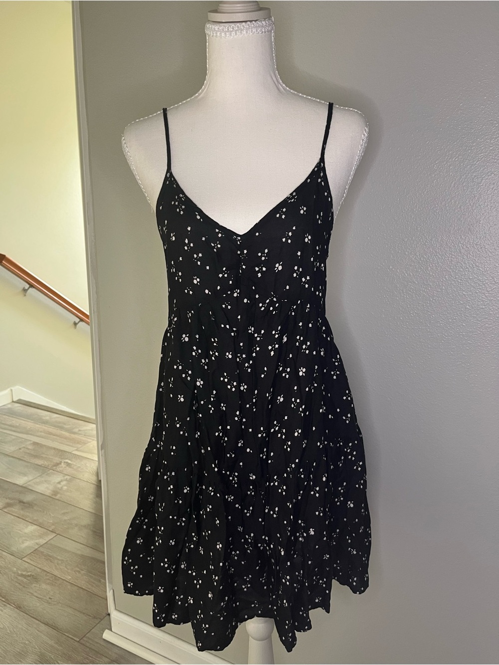 Urban Outfitters Black Mini Dress with White Floral Print